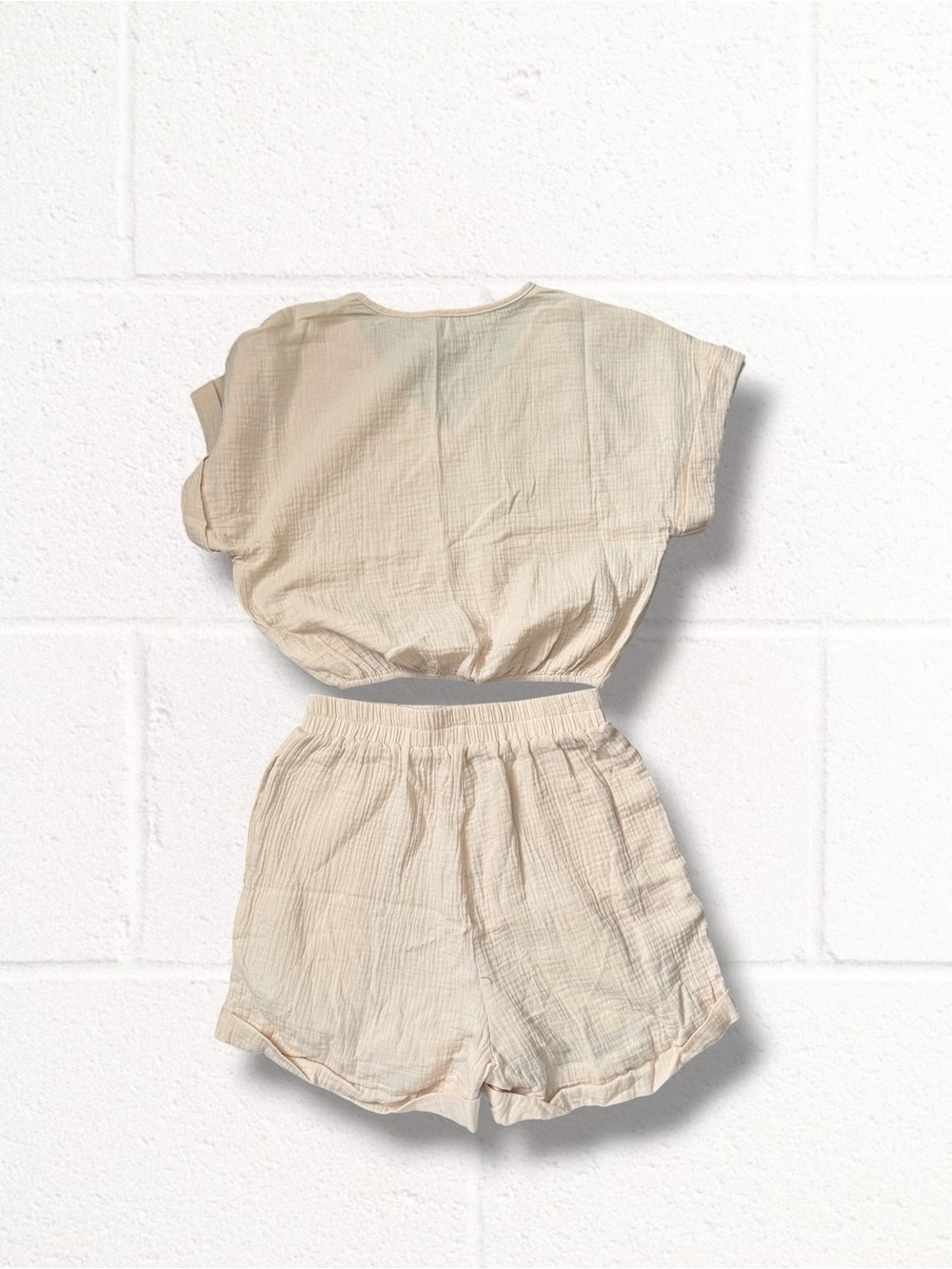 NEW Cupshe Cream High-Waist Gauze Lounge Shorts Set, Small - Picture 5 of 7